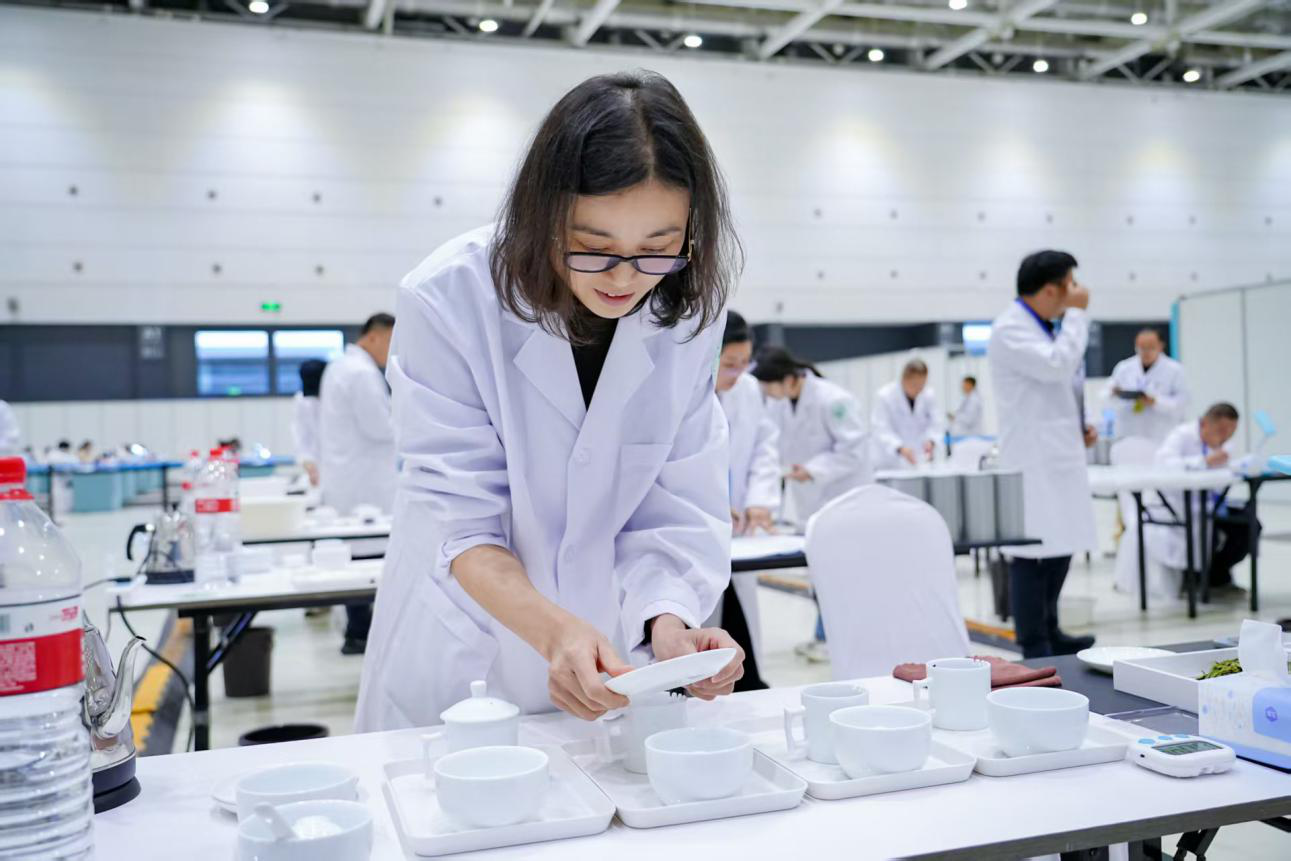 图为获得评茶第三名的选手王晓瑜参赛现场